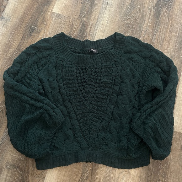 Express Sweaters - Express Dark Green Cable Knit Sweater